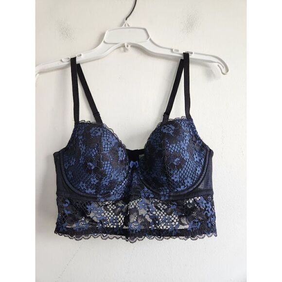 Bundle of 3 Adore Me Black, Blue & Grey Lace Floral BalconetteS & Bra size 36C - Picture 1 of 14
